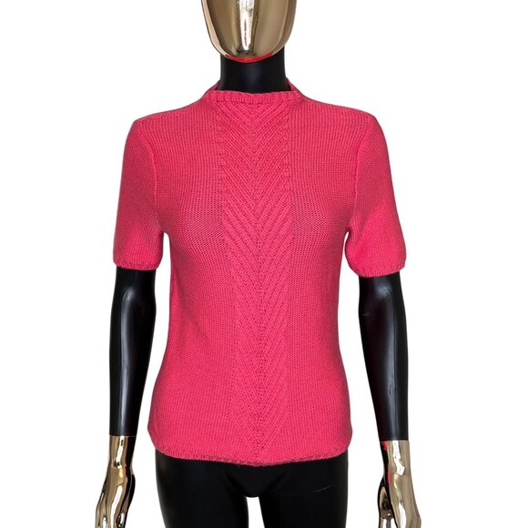 Vintage Pendleton 100% Merino Wool Short Sleeve Pink Knit Sweater Top SP - Picture 2 of 12